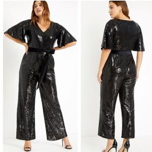 ELOQUII Black Sequin Jumpsuit with Velvet Belt